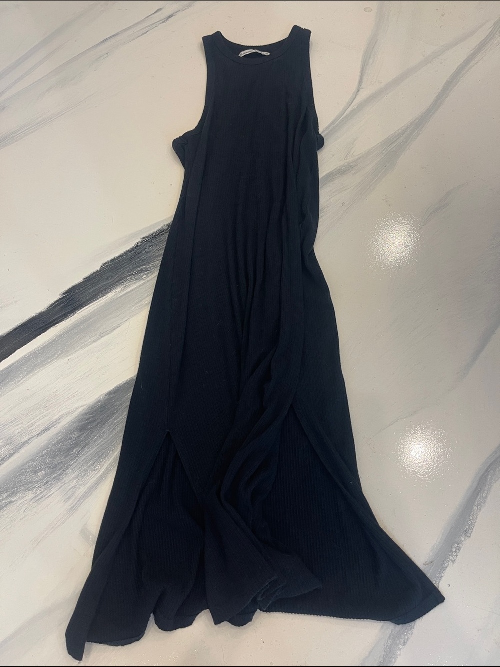 Abercrombie & Fitch Black Ribbed Sleeveless Maxi Dress